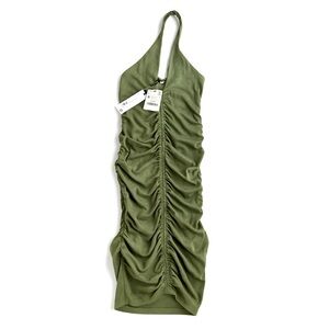 Zara Green Halter Ruched Mini Bodycon Dress Small NWT